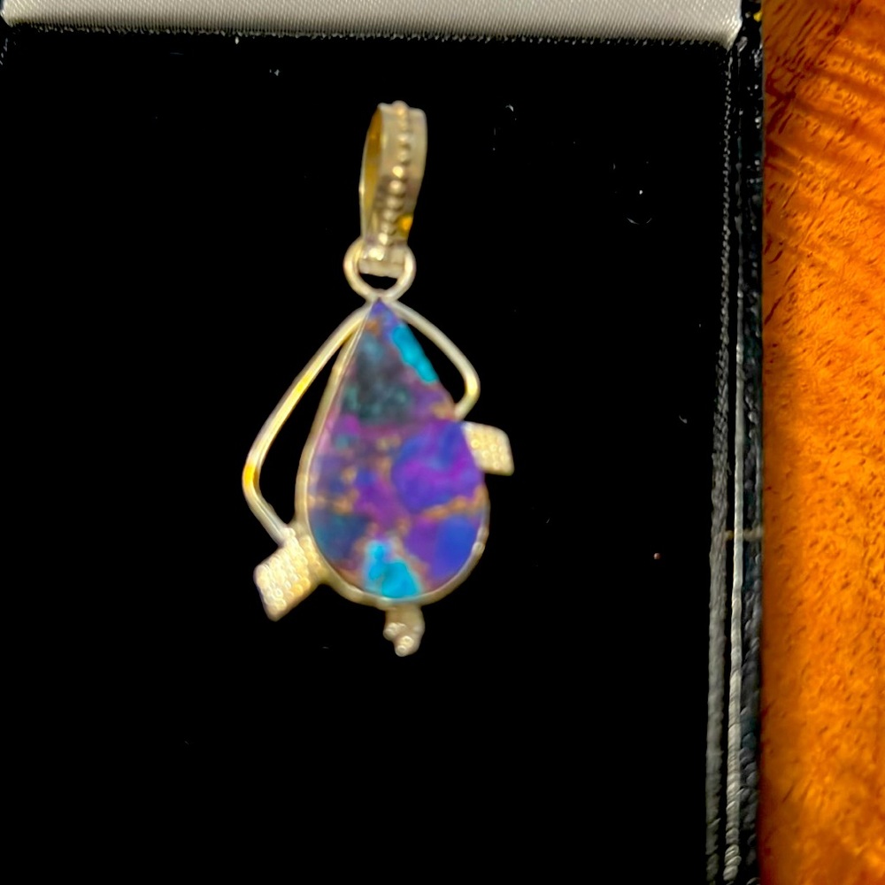 Purple turquoise blue silver pendant